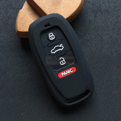 Fit Audi A3 A4 A5 A6 A8 4 Button Smart Remote Key Fob Silicone Case Cover Black - Image 1 of 4