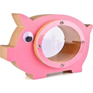 Pink Wooden Piggy Bank for Kids - Picture 1 of 4