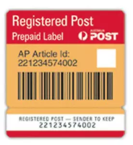 Australia Post Registered Post Prepaid Labels – Box of 50 - Picture 1 of 1