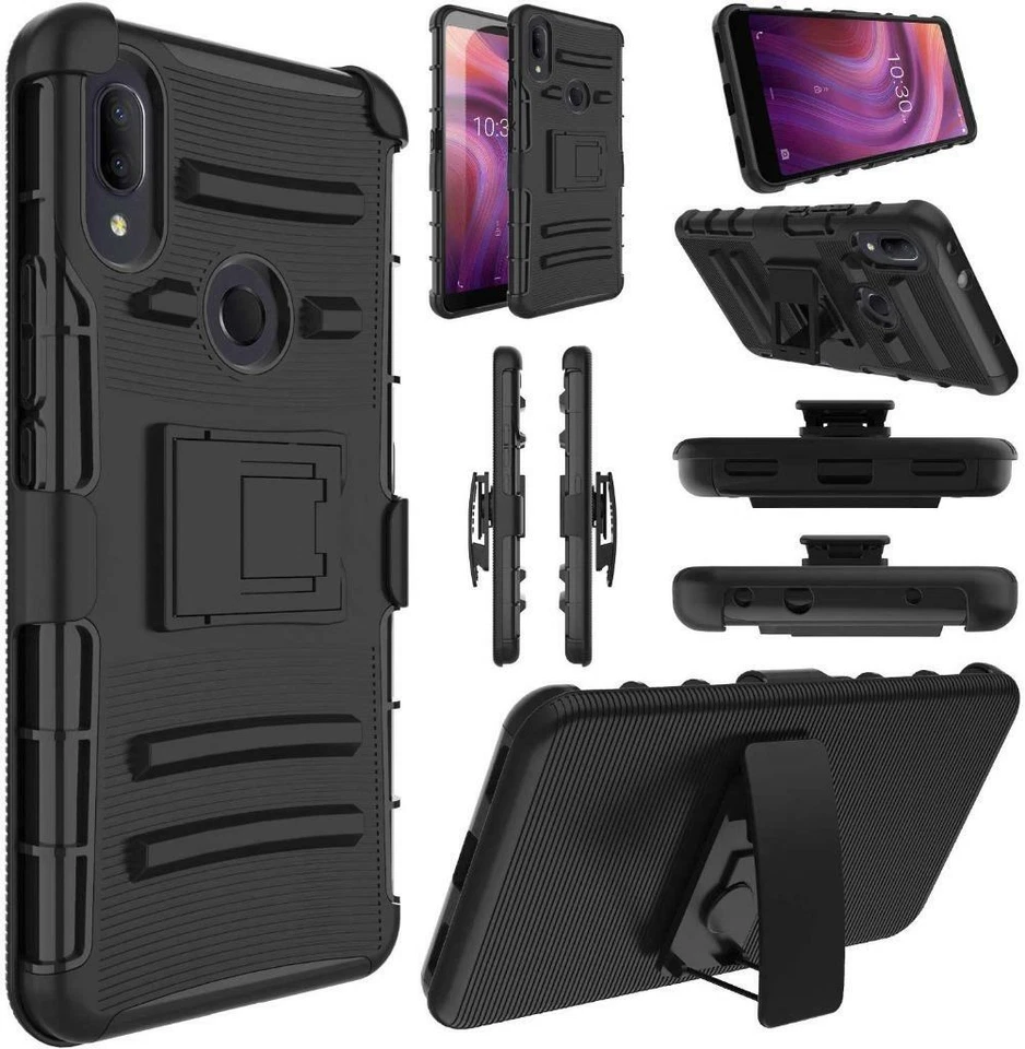 For Alcatel 3V (2019) Case Shockproof Holster Clip stand Cover + Tempered Glass - Image 1 of 4