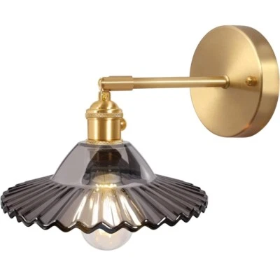 Arandelas de parede vintage com abajur de vidro lótus cinza 180 graus ajustável Br... - Imagem 1 de 4