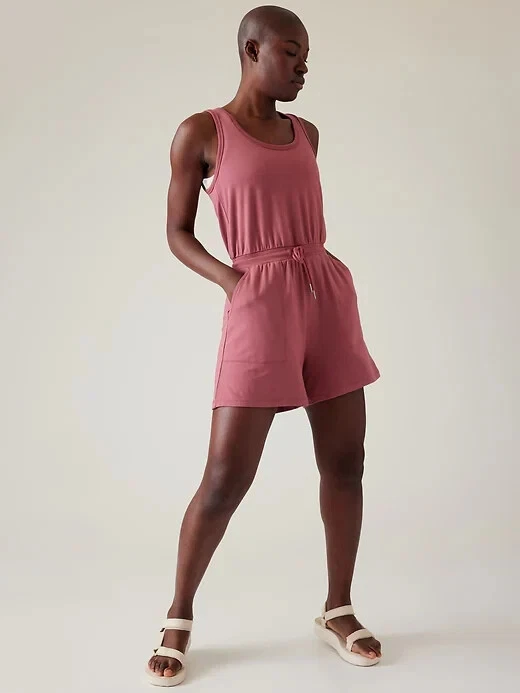 Athleta Balance Sleeveless Mauve Dusty Pink Berry Romper Large #601559