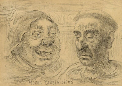 Dibujo caricatura de monjes rabelaisianos (Moines Rabelaisiens) años 1910 G. Cervelli Foto 1 de 3