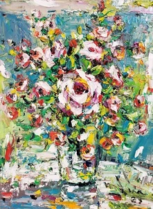 Flowers Vase 8. Original oil painting by Duc Tran. 16x12in - Picture 1 of 10