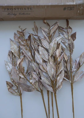 Frontgate Holiday Gold Metallic Glitter Magnolia Leaf Stem 172417 6pc Set - Image 1 of 2