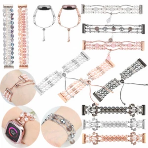 For Fitbit Versa 3 & Sense Women Luxury Stretch Pearl Beads Bracelet Straps Band - Picture 1 of 16