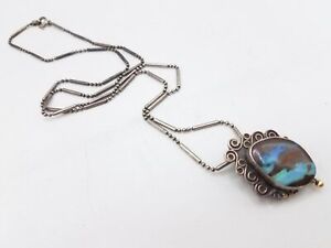925 Silver Gold Tone Accent Royston Turquoise Pendant Necklace HAM600