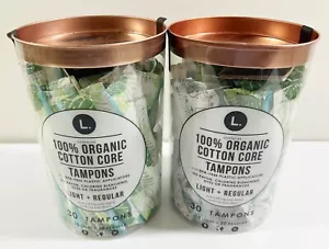 Lot Of 2 -100% Organic Cotton Core Tampons Light+Regular - 30 Count Tampons - Picture 1 of 7