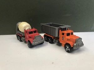 (Playworn/Bent Axle) Hot Wheels Peterbilt Cement Mixer & Road Dept Tipper - Picture 1 of 10