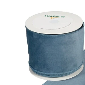 Dusky Blue Christmas Velvet fabric ribbon 4" wide on 26ft Roll Wired edge - Picture 1 of 2