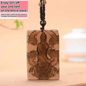 Natural Ice Obsidian Jade Pendant W/ Beads Cord Necklace Buddha Guan Yin Charm - Picture 1 of 6