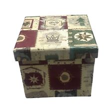 Christmas gift box trinket box with lid stars trees heart green red 5x5x4" READ