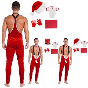 Hombres Trajes Disfraz Traje Correa Elástica Conjunto Papá Noel Festival Barba Adulto Sombrero - Imagen 1 de 13