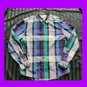 Threads & Heirs Plaid Shirt Medium Multicolor Plaid Long Sleeve Button Do Adult - Picture 1 of 7