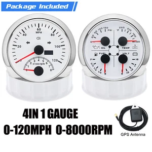 2 Gauge Set 85mm GPS Speedometer 120MPH W/Tacho 85mm 4 in 1 Fuel Water Oil Volt - Picture 1 of 16