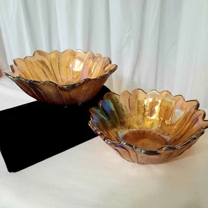 Karneval Glas Bernstein Servierschalen 2 Stück Indisches Glas 7x7x3 Rund - Bild 1 von 6