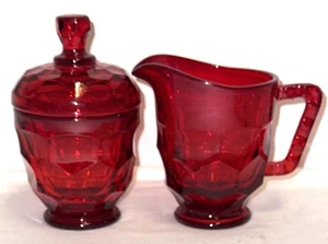 VIKING GEORGIAN RED 4 1/4" FOOTED CREAMER & SUGAR W/ LID - Picture 1 of 1