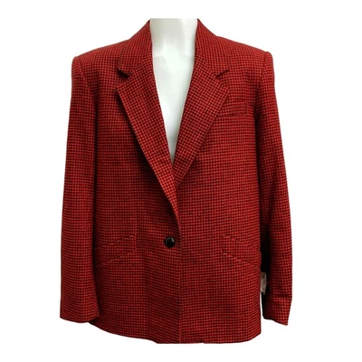 Blazer de Colección Nuevo con Etiquetas Carlo Stella Rojo Negro Pata de Gallo Mezcla de Lana para Mujer Talla 14 Grande Foto 1 de 4