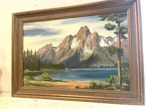 Vintage Oil Painting | Framed Nature Mountain | Signed Original | 28" x 20" - Picture 1 of 7