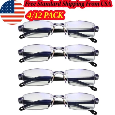 Paquete de 4/12 gafas de lectura rectangulares sin montura con bloqueo de luz azul para lectores unisex Foto 1 de 3