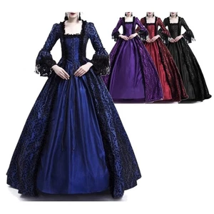 Gothic Elegance Womens Long Sleeve Retro Style Dress Ideal for Themed Events - Picture 1 of 24