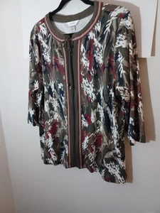 CJ Banks Zip-Up 3/4 Zip Up Blouse New Without Tags Size 14W 100% Cotton - Picture 1 of 10