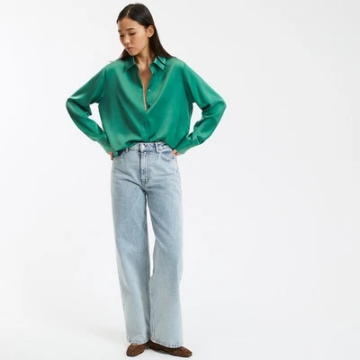 La Redoute Collections Sea Green Satin Loose Fit Shirt XS UK 8 New Long Sleeve - Image 1 of 3