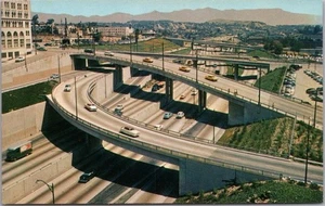 c1950s Los Angeles, California Postcard "HARBOR FREEWAY" Hwy 110 / Aerial View - Picture 1 of 2