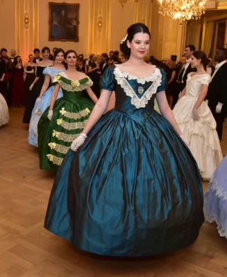 Disfraz de Princesa Victoriano Azul Cosplay Vestido de Boda Renacimiento Guerra Civil Foto 1 de 4