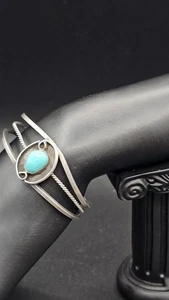 Vintage Sterling Silber Türkis Armreif Armband • Handarbeit Southwestern •... - Bild 1 von 21