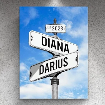 Canvas Vintage Street Sign For Couples, Crossroads Street Sign Best Gift Сouple - Image 1 of 4