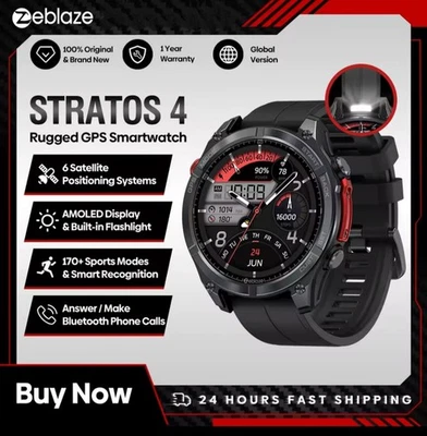 Zeblaze Stratos 4 GPS Smartwatch AMOLED Compass Barometric Alti BT Call 5ATM WP  - Image 1 of 4