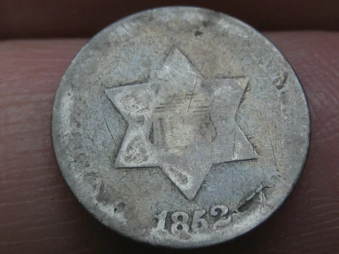 1852 Three 3 Cent Silver Trime- About Good Details Cover