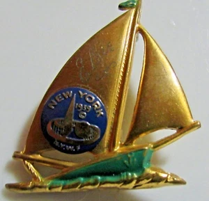 1939 New York World's Fair Sail Boat Brooch Pin Trylon Perishere " Elsie " NYWF - Picture 1 of 2