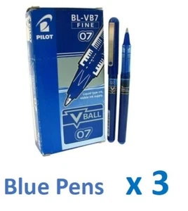 3 x Pilot BL-VB7 V-Ball Roller Ball Point Pen 0.7mm Fine Blue Ink 79D002 - Picture 1 of 1