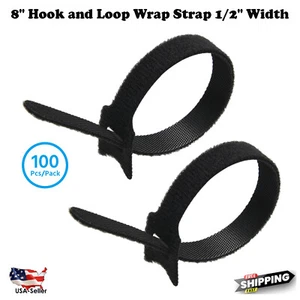 8" Hook and Loop Wrap Strap 1/2" Width Black, 100pc Pack - Picture 1 of 5