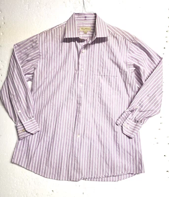 Tommy Bahama Shirt Mens Size 16 Purple White Stripe Button Up Casual Long Sleeve - Image 1 of 4