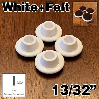 Replacement Chair Glides x4 - 13/32” White With Brown Felt - Eames Eiffel Base - Image 1 of 4