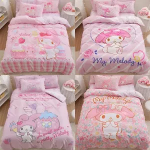 Cartoon My Melody Bedding Duvet Cover Bed Fitted Sheet Pillowcase 4Pcs/3Pcs Set - Picture 1 of 16