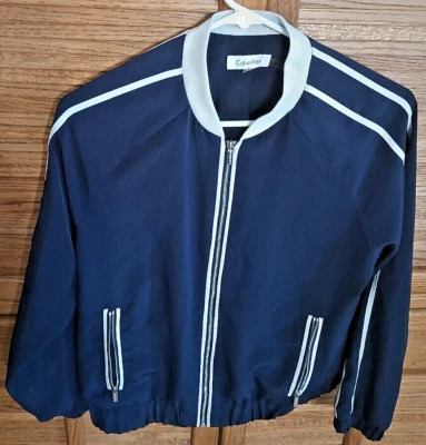 Jaqueta corta-vento Calvin Klein feminina pequena com zíper completo azul - Imagem 1 de 4