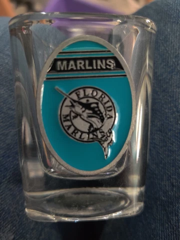 Florida Marlins MLB Baseball Square shot  Glass  Pewter on glass Cover