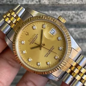 Rare Bulova President Chronoprecision Two Tone Automatic Diamond Index Vintage - Picture 1 of 8