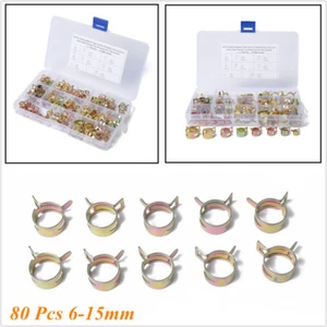80 Pcs 8 Size Car Fuel Line Spring Clips Water Pipe Air Tube Clamp Fastener Clip - Picture 1 of 12