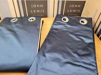 John Lewis MTM W189 x D276cm Satin Navy Eyelet Blackout Curtains RRP £446 - Image 1 of 4