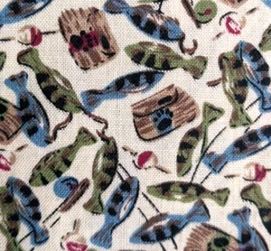 3 yds 42"W Small Fishing Basket Lures Quilting Cotton Fabric - Picture 1 of 9