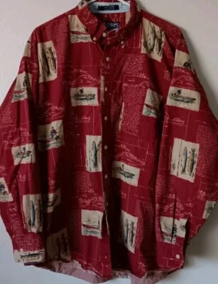 Camisa Chaps Ralph Lauren Pesca Estampado Completo Abotonada XL Foto 1 de 3