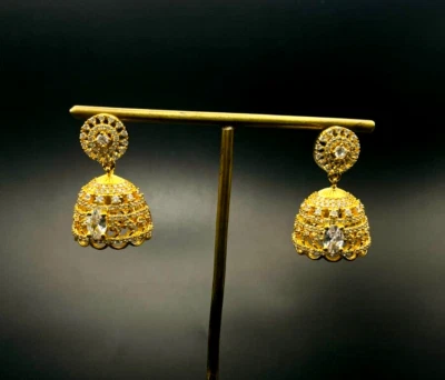 Charming Golden long CZ Earing in Beads and unique style hanging Dangle in Brass - Image 1 of 4