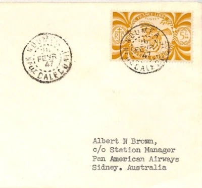 NEW CALEDONIA Air Mail 1947 Cover FIRST FLIGHT PAN-AM AUSTRALIA Sydney YZ98 - Image 1 of 4