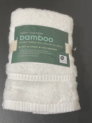 NWT Rayon Made From Bamboo 2 Hand Towels Soft Durable Highly Absorbent  White - Image 1 of 3