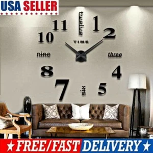 3D Mirror Surface Large Wall Clock Modern DIY Sticker Office Home Shop Art Decor - Picture 1 of 13